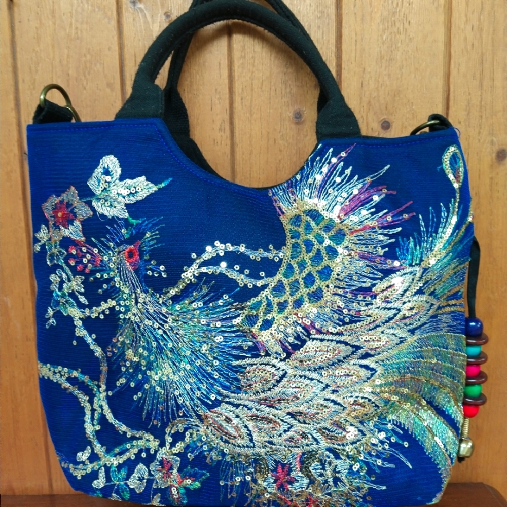 Peacock Embroidered Tote